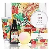 Regalo Donna per Spa Rosa 6 PCS, Set Corpo da Bagno con Scrub Sale, Saponetta, Bombe da Bagno, Olio da Massaggio, Crema Mani, Regalo di festa della mamma, regalo di compleanno