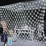 Rete Luminosa Solare, 1.5 x 1.5M Tenda Luci di Netta 8 Modalità 96 LED Rete Luminosa con Telecomando Impermeabili Garden Fata di Luce a Rete per Natale Feste Matrimonio Gazebo Esterni
