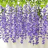 AIBAOBAO Fiori artificiali Glicine 12PCS, Fiori finti Ghirlanda di vite, Piante pendenti Cespuglio Fiore di corda per matrimonio, festa, cerimonia, giardino, esterno, decorazione per interni (viola)