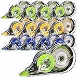 Lanjue 12 Pezzi Mini Bianchetto a Nastro, 12m x 5 mm Correttore a Nastro con Cappuccio Protettivo, Correttore Cancelleria Scolorina Nastro per Scuola e Ufficio (Verde, Blu, Giallo)