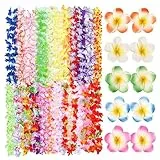 GWHOLE 40 pz Ghirlande Hawaiane Set 30 Collane Hawaiane con 10 Fermagli Capelli a Fiori Hawaiani Multicolori Fiori Ghirlanda Hawaiana Festa Hawaiana Vacanze Matrimoni Spiagge Decorazioni Compleanno