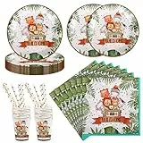 Runup Set di 80 Pezzi per Feste con Animali, Tema Animali della Giungla Compleanno Kit, Piatti, Tovaglioli, Animali Stoviglie di Compleanno, Bambini Festa di Compleanno