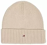 Tommy Hilfiger Berretto Essential Flag Cappello Lavorato a Maglia, Cashmere Creme, Taglia Unica Uomo