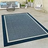 Paco Home Tappeto per Interni ed Esterni a Pelo Corto con bordature a Effetto 3D e Look Naturale Tinta Unita Blu, Dimensione:160x230 cm