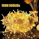 Avoalre Luci Natale 500LED 100M, Catena Luminosa 8 Modalità Impermeabile IP44 LED Luci LED Decorative per Interno/Esterno Albero di Natale Festa Nozze Compleanno Natale, Bianco Caldo