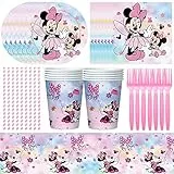 Ksopsdey 61PCS Minnie Stoviglie per Feste,Minnie Party Set,Decorazioni di Compleanno Minnie,Set di stoviglie di Compleanno per Minnie,Minnie Birthday Party Set per Bambini Ospitare 10 Ospiti