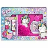 Naturaverde | Kids - Be A Unicorn - Confezione Regalo, Pon Pon Set, Eau de Toilette Natural Spray da 50ml e Burrocacao alla Faniglia da 5,7ml, Portachiavi con Pon Pon, 1