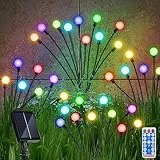 GuKKK 4 Pezzi Luci Solari Esterno, 10 LED Lampade Solari Lucciole per Giardino, Firefly Garden Light Firefly Solar Pathway Lights, per il Patio Giardino, Balcone - IP65 Impermeabile (Caldo)
