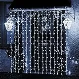 SALCAR Tenda Luminosa tenda catena LED 3 * 3 metro 300 LEDs illuminano tenda per le feste di Natale, Decorare, Party, 8 programmi scelta di (blanc)