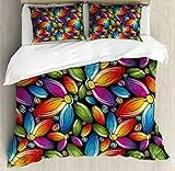 ABAKUHAUS Floreale Set Copripiumino, Fiori Colorati d'Epoca, Decorativo 3 Pezzi con 2 Federe Cuscini, 264 cm x 220 cm - 90 X 50 cm, Multicolore
