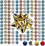 Relaxdays Set da 100 Fiocchetti per Pacchetti Regalo, Stelle Decorative per Natale e Compleanni, Ø 5 cm, Multicolore, Polipropilene, 2 x 5 cm