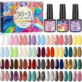 Purpledi Semipermanente Unghie 39 Pz (10ml), Smalti per Unghie in Gel UV LED con Base e Top Coat, Matt Coat, Shiny Top Coat e Matt Top Coat, Smalto Gel Unghie Colorati per Manicure a Casa