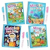 Libro di Pittura ad Acqua con 4 Penna Acqua，Libro di Pittura ad Acqua per Bambini,4 Pezzi Libro da Colorare ad Acqua Magica Libro,Pittura Giocattolo Regalo per Ragazzi Ragazze per Bambini Dai 3 Anni+