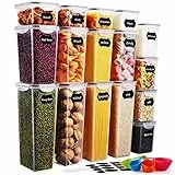 Tiastar 16 Set di Contenitori per Alimenti, Senza BPA, con Coperchi Durevoli, Conservazione per Alimenti Secchi, Farina e Zucchero