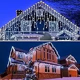 TOFU Luci Natale Esterno, 10M 400LED Tenda Luminosa Esterno Interno, IP44 8 Modalità Cascata Luci Natalizie per Esterno, Giardino, Festa, Decorazioni Natalizie (Bianco Freddo)