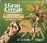 Gran Cereale, Snack Barrette con Frutta Secca con Arachidi, Cioccolato Fondente, e Mirtilli Rossi, 4 Barrette, 112 g