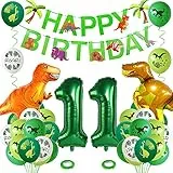 GRESAHOM Decorazione Compleanno Bambini Dino,Decorazione Compleanno 11 Anno Ragazzo,Decorazione Compleanno Dinosauro 11 Anno,Palloncino Foil Gigante Numero 11 Verde,Decorazione Compleanno Dino