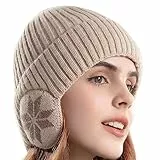 WANYIG Unisex Cappello Lavorato a Maglia Uomo Donna Cappelli Beanie Inverno Autunno Berretto di Lana Invernale con Paraorecchie Cappello da Sci (Beige)