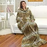 Catalonia Classy Coperta in Pile con Maniche, Micro Peluche Morbido Visone Coperta da Indossare, soffice Coperta, Plaid Maniche per Uomini, Donna, Fidanzata, Moglie, 185 x 130 cm, Regalo, Ghepardo