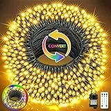 GYLEFY Luci di Natale Esterno 50M Catene Luminose 400LED Luce Stringa 11 Modalità Luci Natalizie Impermeabile con Telecomando Ghirlanda LED per Albero di Natale Giardino Festa [Bianco Caldo+Colorato]