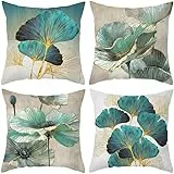 KSSKEN 4 Pack Cuscini Divano 45x45 cm, Federe per Cuscino Divano Cotone Biancheria Decorativi Copricuscini per Divano Ufficio Camera da Letto Auto-Foglie di Ginkgo1