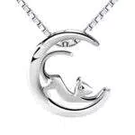 Amilril Collana Ciondolo Luna Gatto Donna, Argento Sterling 925