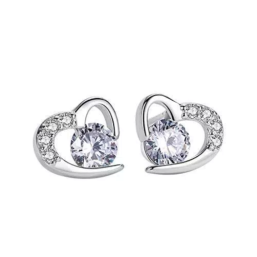 Amilril Orecchini Cuore Donna, Argento Sterling 925 con Zirconi Cubici