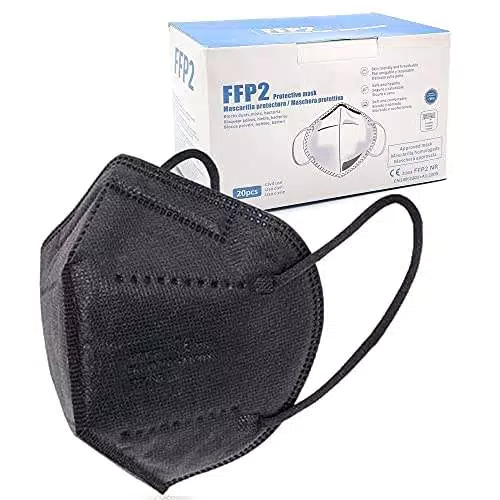 ELIOX 20 Mascherine FFP2 Nere Certificate CE Mascherina Antipolvere a 5 Strati Maschera Di Protezione Respiratoria con Alta Efficienza di Filtraggio BFE 95% - Nero
