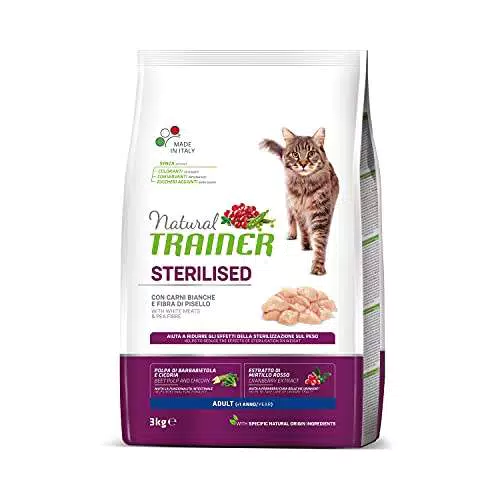 Trainer Natural Cat Sterilised Adult con Carni Bianche e Fibra di Pisello 3 Kg