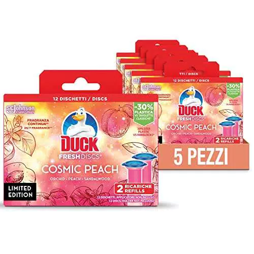 Duck Fresh Discs - Dischi Gel Igienizzanti WC, Fragranza Pesca & Orchidea - Formato Scorta da 10 Ricariche e 60 Dischetti