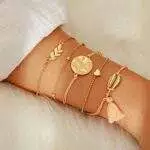 Fairvir - Braccialetto Boho con foglie dorate, catena a forma di conchiglia