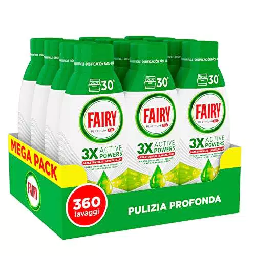 Fairy Detersivo Lavastoviglie Gel Liquido, 360 Lavaggi, Confezione Da 12 Bottiglie da 30 lavaggi