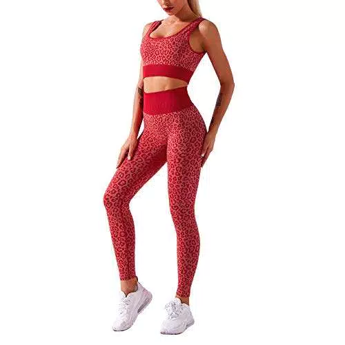 I3CKIZCE 2 pezzi da donna Leopard Sportswear senza cuciture