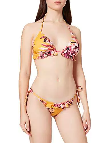 Iris & Lilly Am1314 Set Bikini, Giallo Senape, Floreale Tropicale
