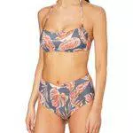 Iris & Lilly Set Bikini con Slip a Vita Alta e Reggiseno a Fascia Imbottito Donna