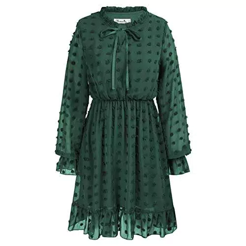 Maacie Abito Elegante Madre e Figlia Autunno Inverno a Manica Lunga A-Line Abito da Sera con Bow Tie Vestito Ruffle Chic Verde-L