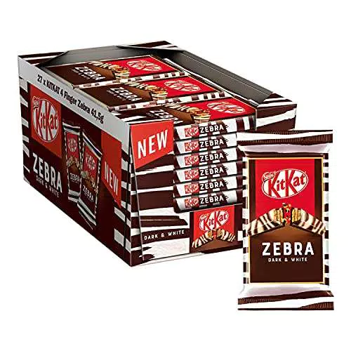 NESTLÉ KITKAT Zebra Wafer Croccante Ricoperto di Cioccolato Fondente e Cioccolato Bianco 27 Snack da 41
