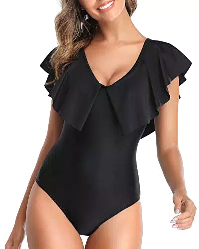 NLAND Costume da Bagno Intero da Donna Bikini con Volant con Costume da Bagno Scollo A V Increspato Costumi da Bagno Interi con Volant da Spiaggia