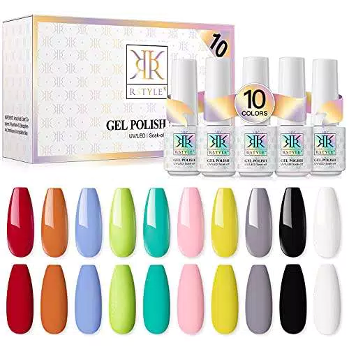 RSTYLE Smalto Semipermanente Unghie, 10 Colori Smalti Gel UV LED per Unghie Professionali Classic Nudo Nail Polish per Manicure Starter Set 5ML Bianca Verde Rosso Blu Menta Arancione