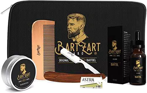 Set per la cura della barba BartZart con rasoio I Olio per barba di alta qualità I Cera per barba naturale I Pettine per barba in legno I Fragranza in legno di cedro
