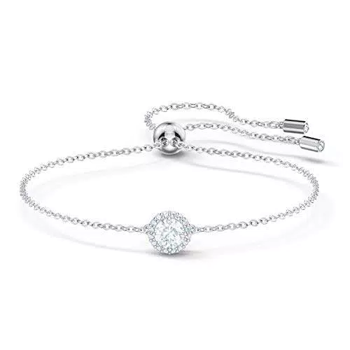 Swarovski Angelic Bracciale a Catena Morbida, Placcato in Tonalità Rodio con una Pietra Tonda e una Linea di Pavé
