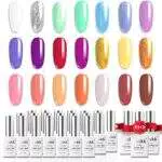Umikk Gel Smalto per unghie Set 21 colori 5ml con base No Wipe Top Matte Top Coat 10ml Soak Off UV LED Cure Verde argenteo Blu Viola Arancione Golden Shimmer