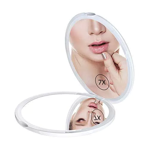 WEILY Specchio per trucco portatile tascabile, ingrandimento pieghevole 1X/7X e regolabile a 180 °