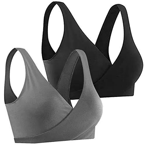 ZUXNZUX Reggiseno Allattamento Donna Cotone Senza Ferretto Morbido e Traspirante Cuciture Premaman Comodo con Imbottito Sostituibile Notte Ideale per Gravidanza e Allattamento -Grigio/Nero L