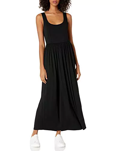 Amazon Essentials Vestito Molto Lungo Stretto in Vita Smanicato Donna