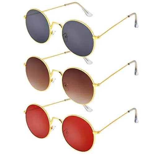 Auidy_6TXD 3 Occhiali da Sole Retro Rotondo, Sole Occhiali Colorati Unisex-Adulto