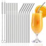 Cannucce Acciaio Inox, Set da 15 Cannucce di Metallo Riutilizzabili con Due Spazzole per Pulire