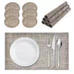 DODUOS 6 Set Tovagliette Americana Lavabili PVC Quatrato 45x30cm Tovagliette Rotondo 10cm Tavola Pranzo Tappetini americana Antiscivolo Resistenti al Calore per Cucina e Tavola