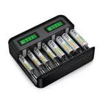 EBL 9008 Caricabatterie Universale 8 slot per AA e AAA C e D Batterie Ricaricabili con LCD Display e Porta USB