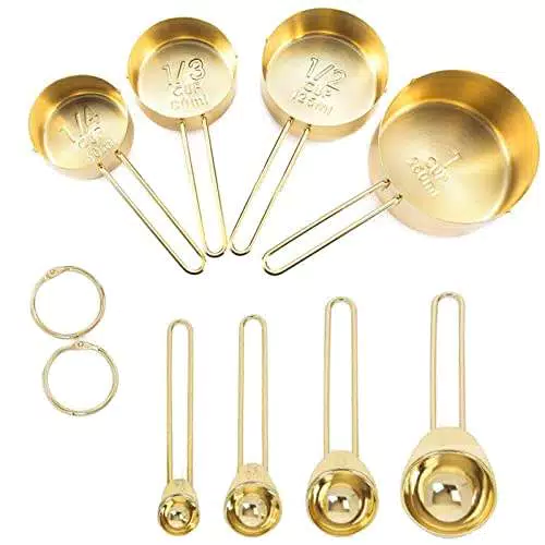 HshDUti Set di 8 misurini e cucchiai dosatori in acciaio inox con dimensioni incise